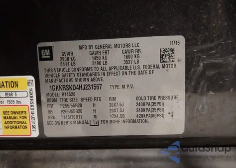 2017 GMC Acadia Limited from USA, damaged, VIN 1GKKRSKD4HJ231567